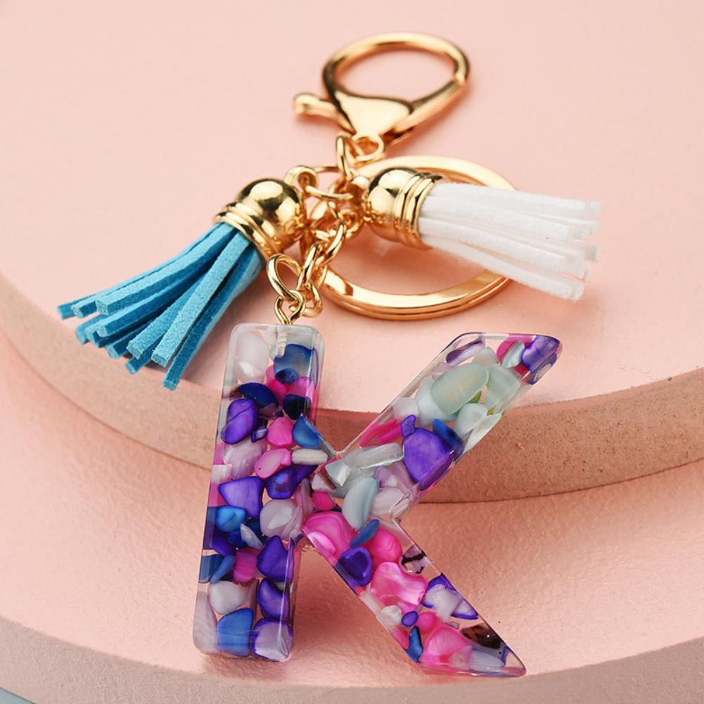 NUOBESTY Alphabet Keychain Tassel M Initial Letter Couple Key Chain Bag  Charm Pendant Key Ring for Bag Key (Pink S)