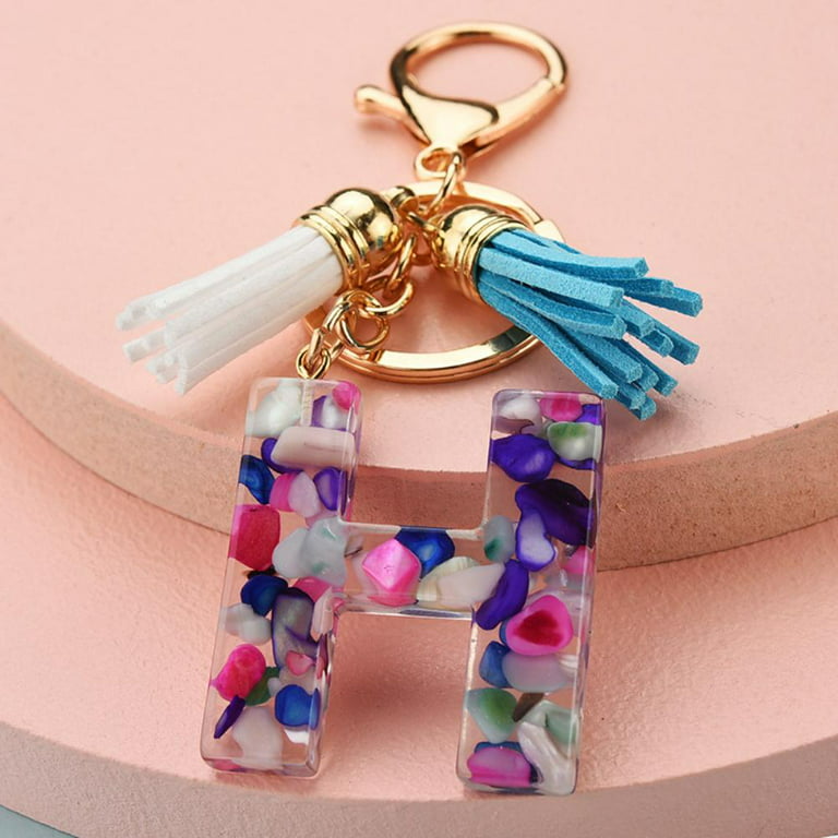 26 Alphabets Purple Letter Keychain Pendant Tassels Keyring DIY Craft for Women Students Girls Key Holder Charm Resin Accessories,Temu