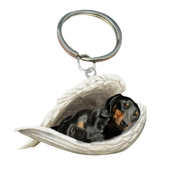pulunto Cute Sleeping Angel Dog Pendant, Acrylic Dog Sleeping in Angel Model Hanging Keychain Pendant for Auto Interior Home Stationery Decor L1S5