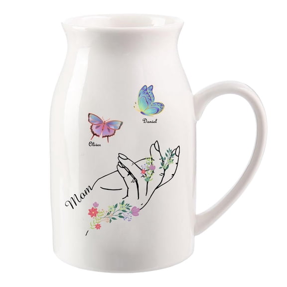 pulunto Personalized Birth Flower Vase for Mom Grandma, Custom Vase with 2-8 Names, Flowers Vases from Family, Grandma's Garden Decor for Mothers Day Birthday Christmas E2V4