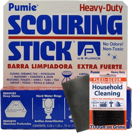 PUMIE Heavy-Duty Scouring Stick with Cleaning Cloth, 2-Piece Cleaning Set