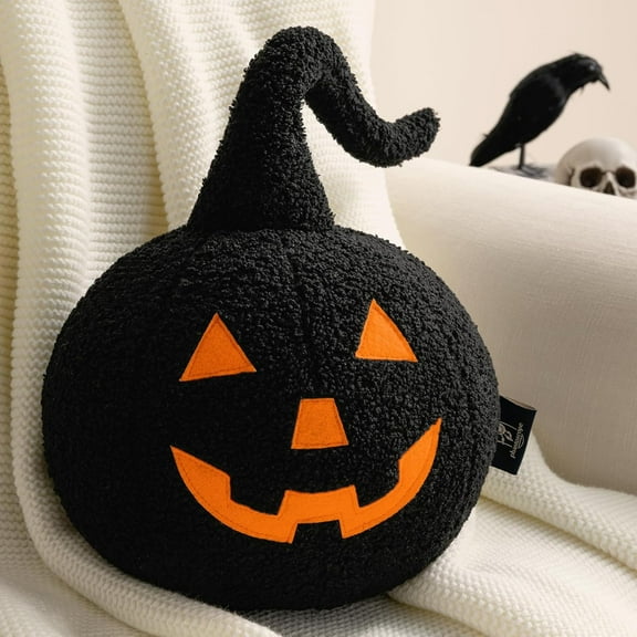 pumpkin decor Happy Halloween Pumpkin Shaped Throw Pillow, Teddy Fleece Jack-o’-Lantern Pumpkin Pillow, Ultra Soft Sherpa Fall Decorative Halloween Cushion Pillow