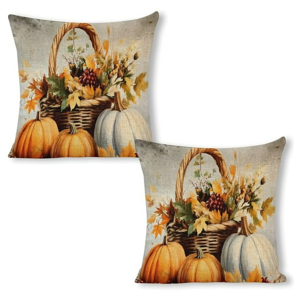 pumpkins cornucopias Linen toss pillowcase Decoration pillowcase Gift preferred 24x24" Cushion cover 2 set Sofa pillowcase Sofa bedroom living room car