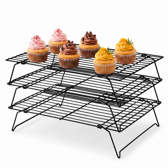 punada 3 Tier Stackable Cooling Racks for Cooking and Baking, 15" x 10" Carbon Steel Wire Baking Rack, Cookie Cooling Rack with Leg for Bacon Pizza Cake, Dishwasher Safe