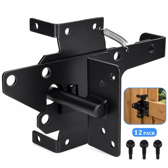 punada Gate Latch for Wooden Fence, Heavy Duty Self Locking Gravity Gate Lock, Post Mount Hardware for Wood and Vinyl Fence, Pool Yard Garden, Black
