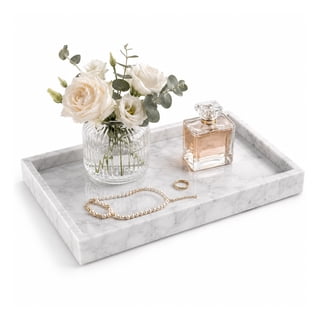punada Marble Tray, 12" x 8" Natural Marble Vanity Tray for Bathroom Countertop, Decorative Stone Organizer Tray for Perfume, Candles, Soap, Lotion, Jewelry & Kitchen Counter