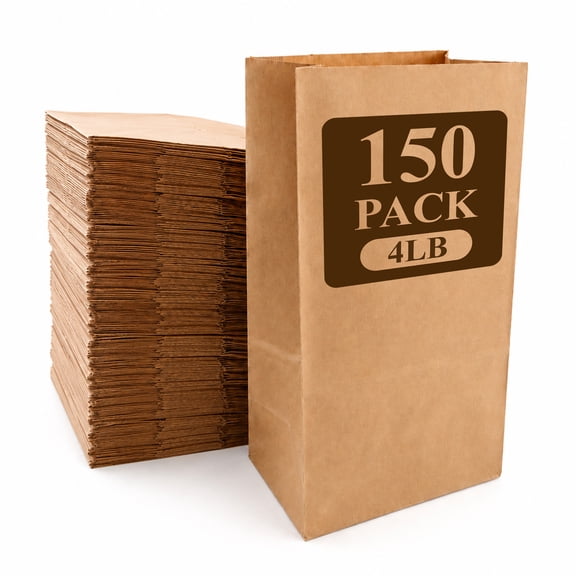 punada Paper Lunch Bags 150 Count, 4 lb Brown Kraft Lunch Bags, Bulk Disposable Lunch Sacks, Small Blank Bags for Snacks, Sandwiches, Groceries, Arts and Crafts, Gift Packaging