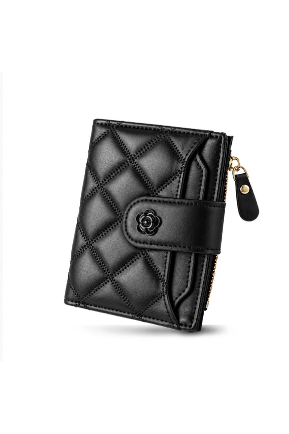 Women Bifold Wallet, PU Leather Slim Credit Card Holder with Zipper Coin Pocket, ID Window & Multiple Card Slots, Compact Daily Purse
