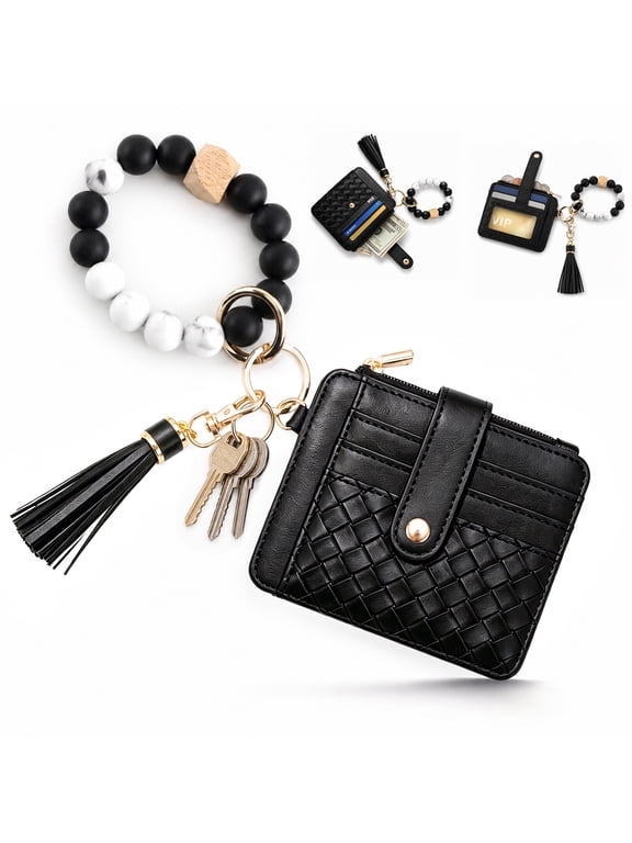 Wristlet Keychain Wallet for Women, Slim Credit Card Holder with Key Ring, ID Window, Zipper Coin Pocket, Multiple Card Slots & Wrist Strap for Daily Carry