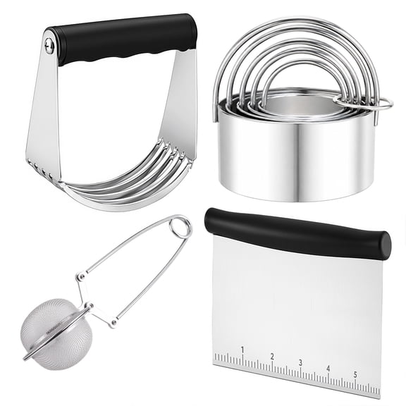 punada Stainless Steel Biscuit Cutter Set, Pastry Blender, Pastry Scraper, Round Cookie Cutters with Handle, Flour Sifter Ball for Baking, Pastry Cutter Set, Professional Baking Dough Tools (4 Pcs)