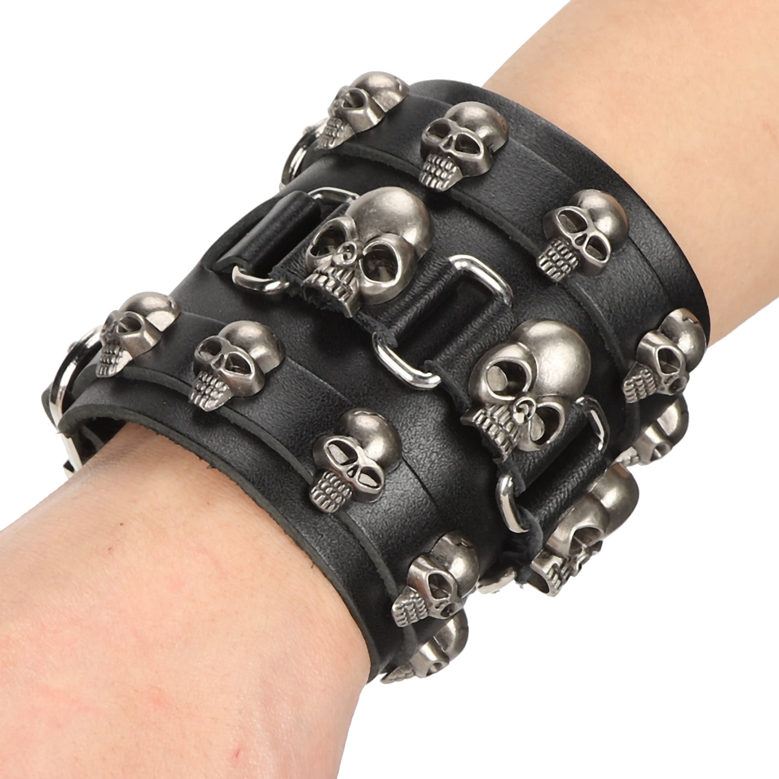 Wool and Leather Skull Cuff Bracelet in popular Red | Punk Bracelet | Gothic Cuff | Unisex | for Men or Women | Halloween Jewelry