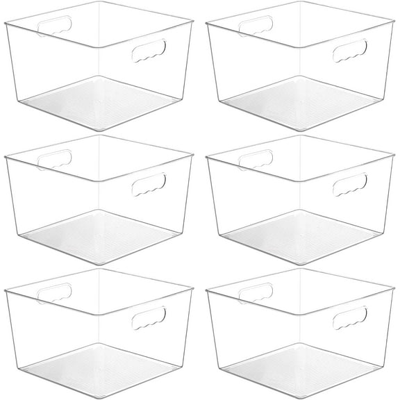 pupikeji 6 Pack Extra Large Clear Plastic Storage Bins,11x11 Cube Acrylic Organizer Square Containers with Handle for Pantry,Closet,LaundryRoom,Kitchen,Bathroom,UnderSink Organization
