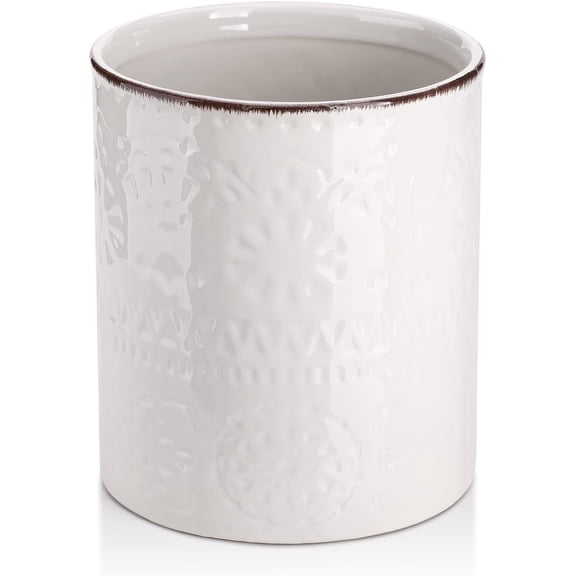 pupikeji 7.2" Kitchen Utensil Holder, Extra Large Farmhouse Utensil Holders for Countertop, Ceramic Utensil Crock, Anti Slip Cork Bottom