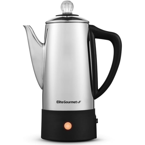 pupikeji EC140 Electric 6-Cup Coffee Percolator with Keep Warm, Clear Brew Progress Knob Cool-Touch Handle Cord-less Serve, Stainless Steel