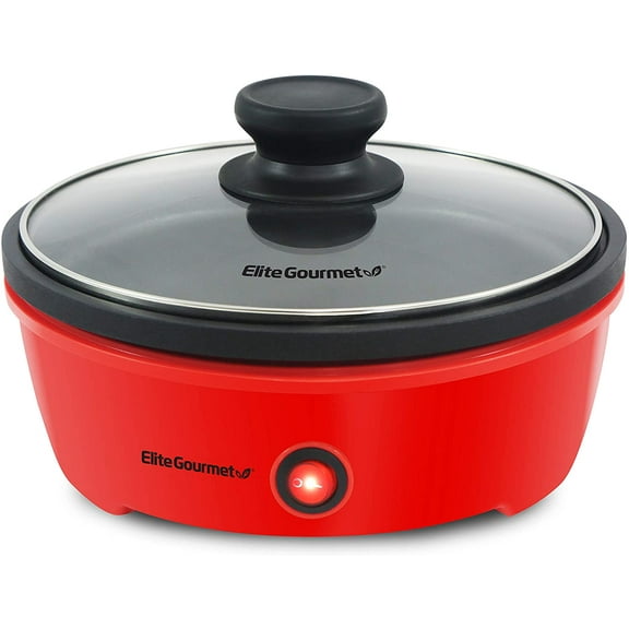 pupikeji EGL-6101 Personal Stir Fry Griddle Pan, Rapid Heat Up, 650 Watts Non-stick Electric Skillet with Tempered Glass Lid, Red