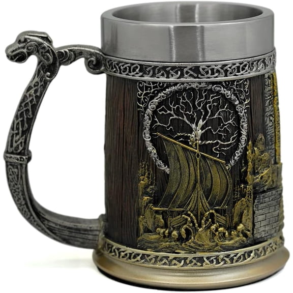pupikeji Nordic Viking Ship Tankard Coffee Mug Tea Cup Beer Cup 600ML