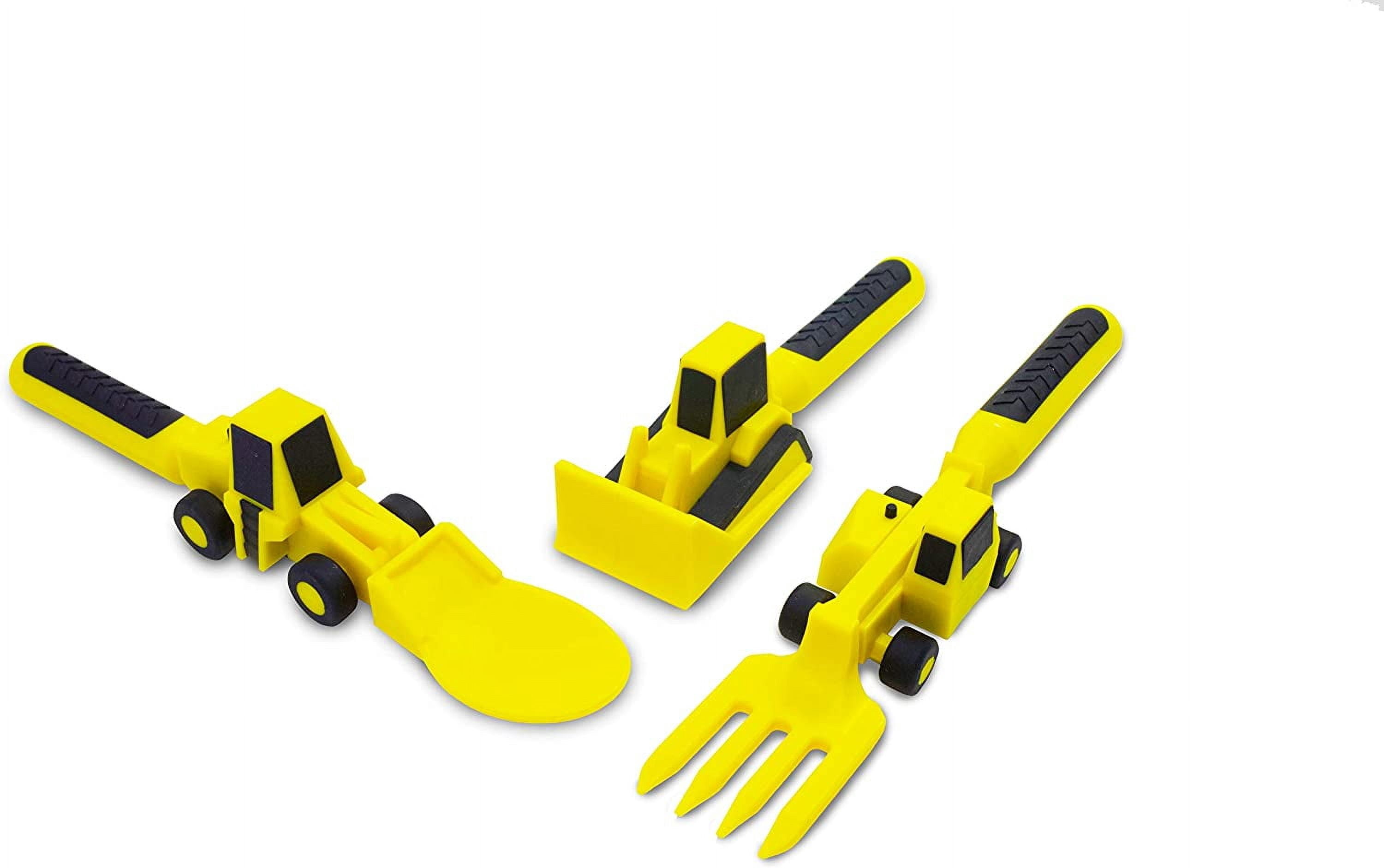 Constructive Eating Set of 3 Construction Utensils - Made in USA - Silverware for Toddlers and Kids - Made With Materials Tested for Safety