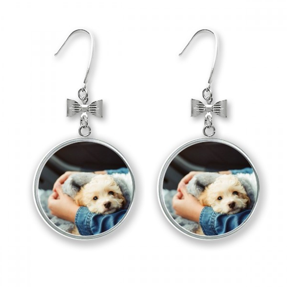 puppy cute animal photography bow earrings drop stud pierced hook