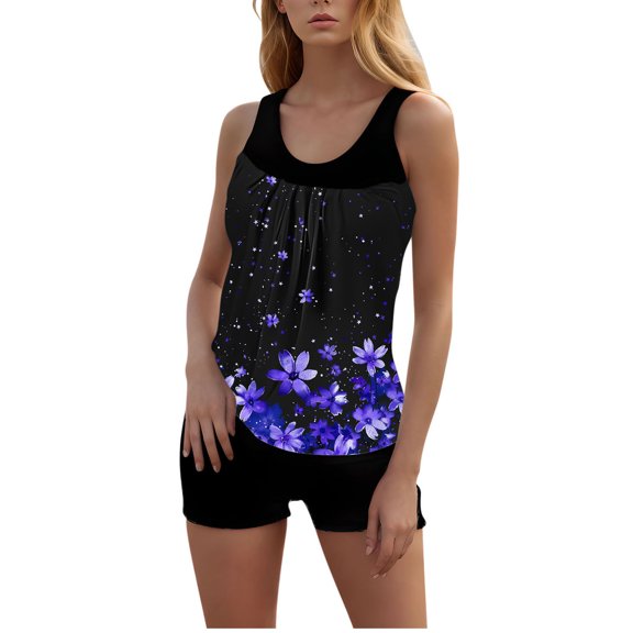 purcolr Tankini Swimsuits for Women Two Piece Tummy Control Modest Bathing Suits Swimwear Flowy Swim Tops with Boy Shorts
