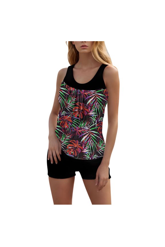 purcolr Tankini Swimsuits for Women Two Piece Tummy Control Modest Bathing Suits Swimwear Flowy Swim Tops with Boy Shorts