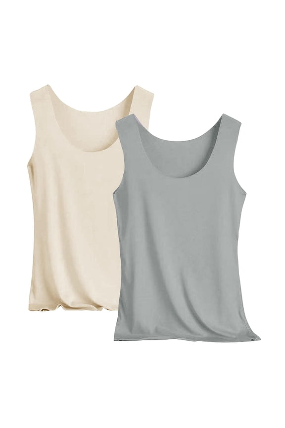2 Pack Womens Plus Size Tank Tops Cooling Ice Silk Seamless Undershirt Crew Neck Sleeveless Pajama Tops