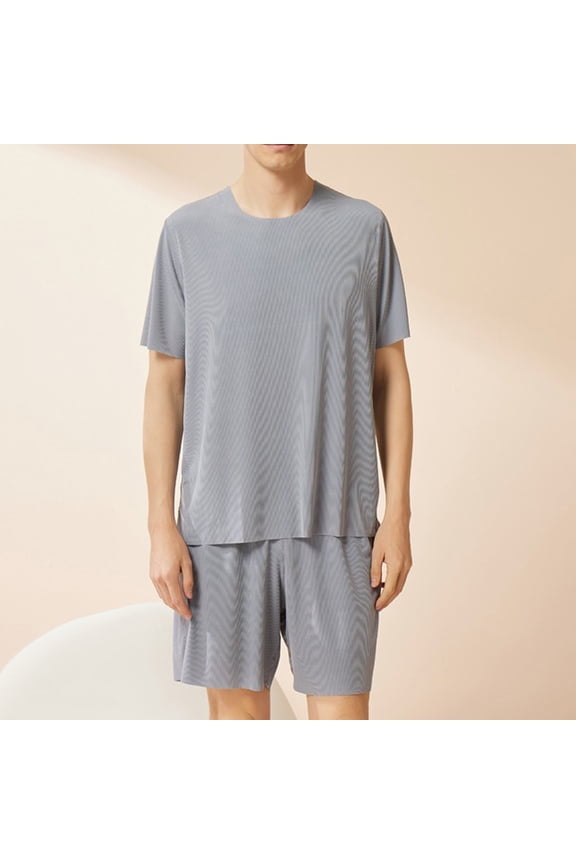 2 Piece Mens Pajama Short Sets Short Sleeve Crewneck Lightweight Pajama Lounge Set Raglan Sleepwear