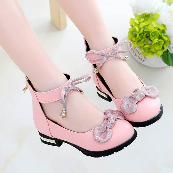 purcolt 3-12 Years Girls Dress Shoes with Bow, Mary Jane Shoes for Little/Big Girls, Closed Toe Heels Princess Shoes Pump Shoes for School Wedding Party