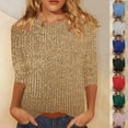 thumbnail image 1 of Purcolt 3/4 Sleeve Sequin Tops for Women Glitter Dressy Casual Blouses Trendy Tunic T Shirts Party Night Going Out Tops, 1 of 7