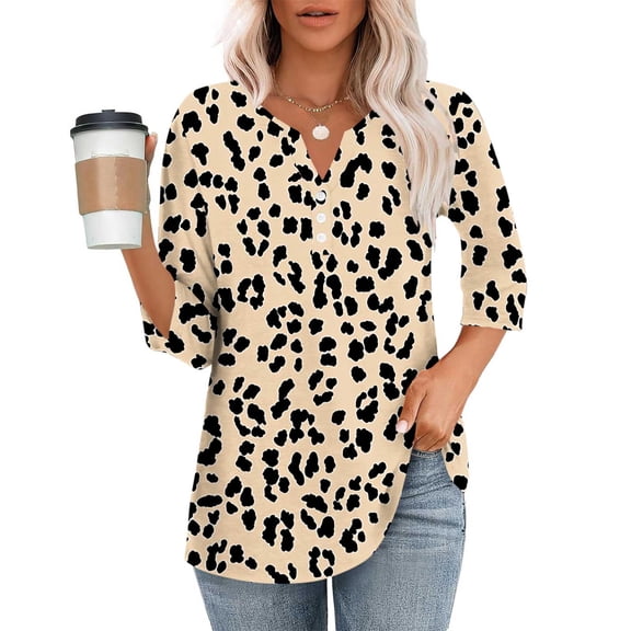 purcolt 3/4 Sleeve Tops for Women Dressy Casual V Neck Printed T Shirts Cute Tunic Tops Business Work Blouses