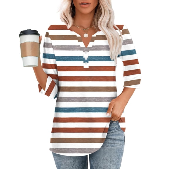 purcolt 3/4 Sleeve Tops for Women Dressy Casual V Neck Printed T Shirts Cute Tunic Tops Business Work Blouses