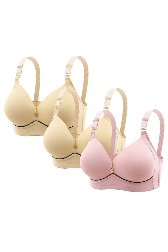 3 Pack Women's Big Busted No Underwire Bras Wireless Push Up Full Coverage Supportive Bralettes Comfortable Everyday Sleepwear Bras