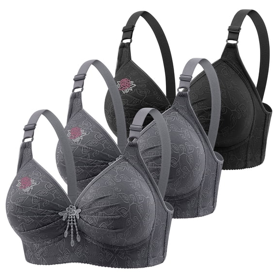 purcolt 3 Pack Women's Plus Size No Underwire Bras Flowers Embroidery Soft Push Up Wireless Bras Casual Supportive Comfort Tshirt Bralettes