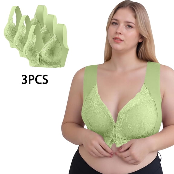 purcolt 3 Pack Women's Plus Size Post Surgery Bras Front Closure Mastectomy Bras Surgical Lace Full Coverage Bra
