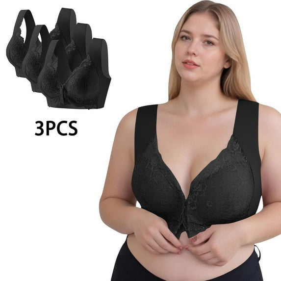 purcolt 3 Pack Women's Plus Size Post Surgery Bras Front Closure Mastectomy Bras Surgical Lace Full Coverage Bra