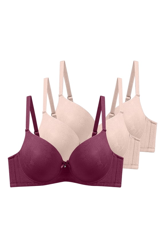 3 Pack Women's Underwire Push Up Bra Comfort Light Lined T-Shirt Bra Smoothing Full Coverage Convertible Everyday Bra