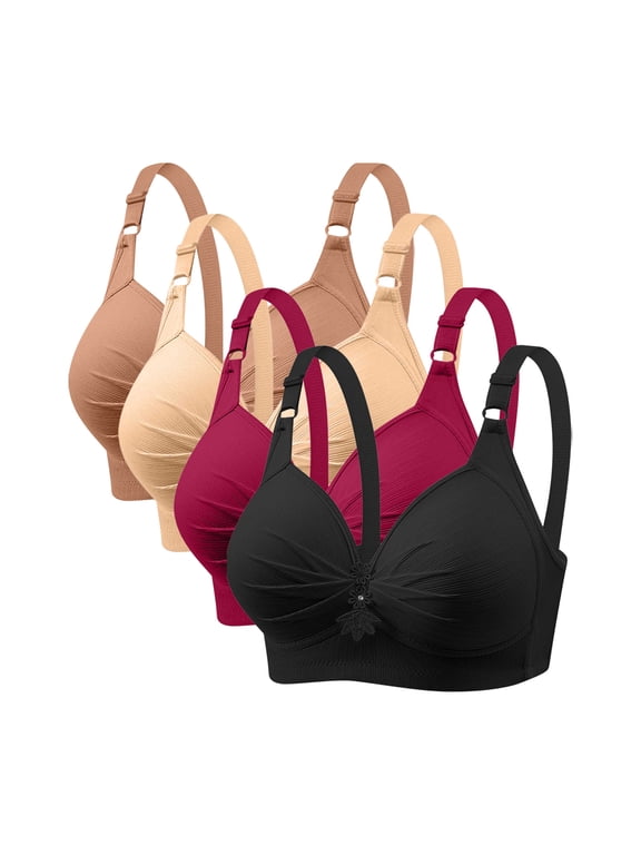 4 Pack Womens Plus Size Wireless Bras Push Up Supportive Everyday Bras Casual Soft Full Coverage Comfort T-Shirt Bra