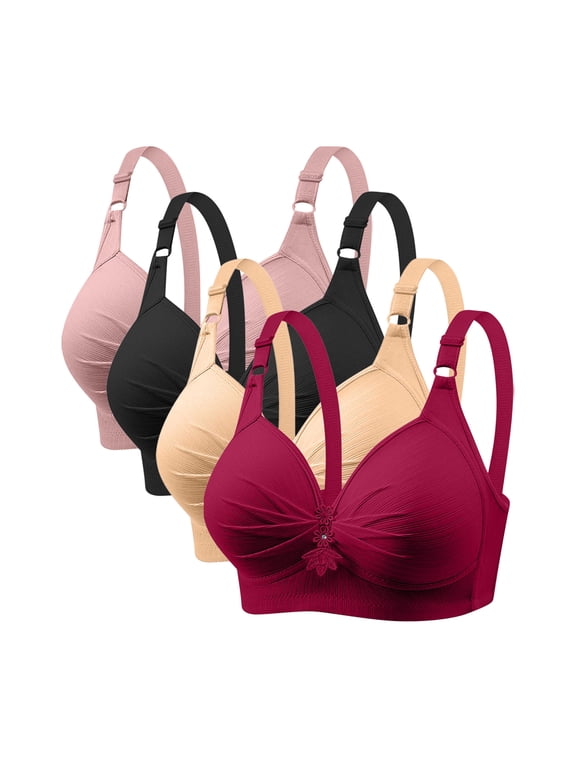 4 Pack Womens Plus Size Wireless Bras Push Up Supportive Everyday Bras Casual Soft Full Coverage Comfort T-Shirt Bra