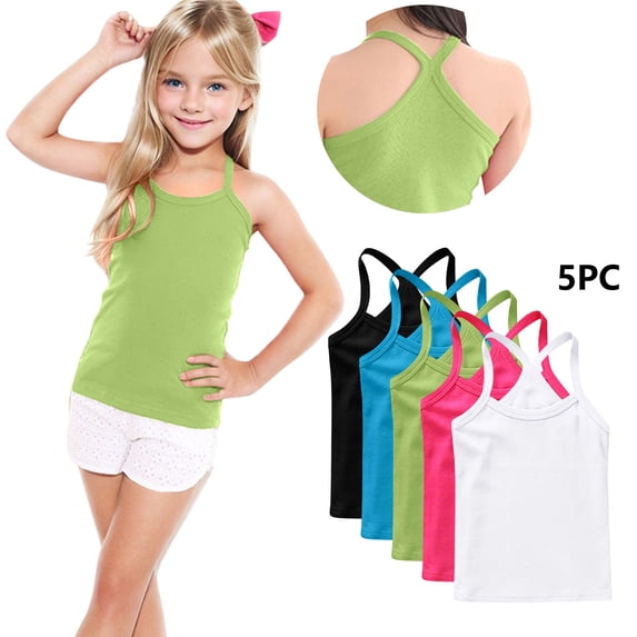 purcolt 5 Pack Girls Tank Tops Spaghetti Straps Camisole Tops Summer Sleeveless Basic Tee Shirts Sports Dancewear