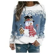 purcolt 50% Off Clearance!Ugly Christmas Sweater for Women,Women's Snowman Print Ugly Christmas Sweater Pullover Tops Funny Holiday Blouse Ugly Xmas Sweater Gift for Women On Clearance