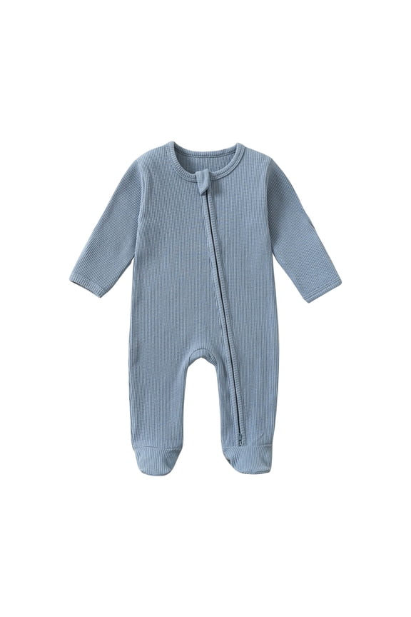 Baby Boys Girls Cotton Footed Romper Footie Sleeper Infant Newborn Long Sleeve Zipper Onesie Pajamas One-Piece Jumpsuit for 0-12M