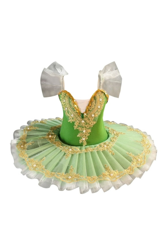 Ballet Leotards for Girls with Platter Ruffle Sleeve Skirted Dance Dress Ballerina Outfit Dancewear Stage Performance Costume