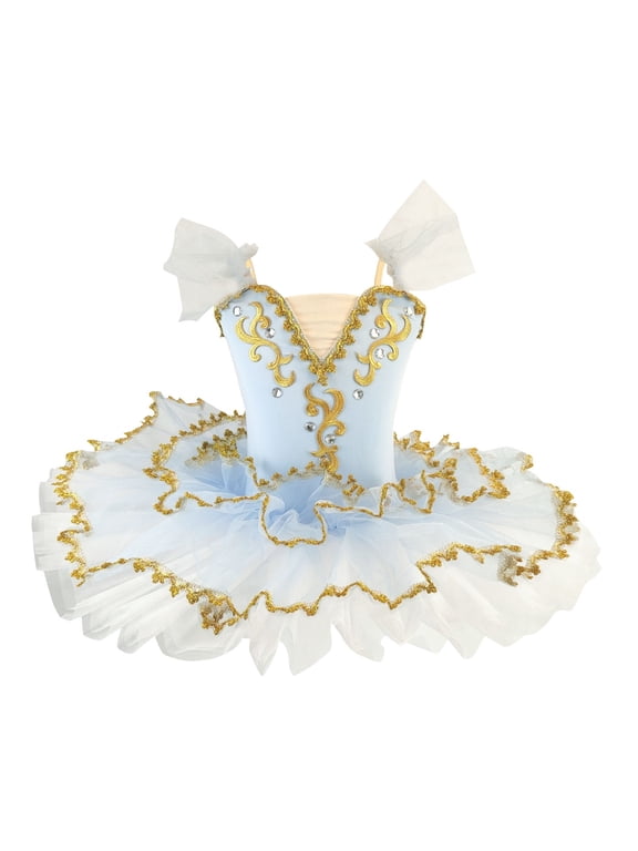 Ballet Leotards for Girls with Platter Ruffle Sleeve Skirted Dance Dress Ballerina Outfit Dancewear Stage Performance Costume