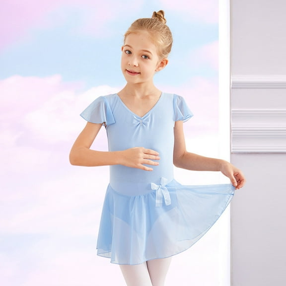 purcolt Ballet Leotards for Girls with Skirt Ruffle Sleeve Dance Leotards Ballerina Dress Outfit 2-13 Years
