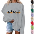 thumbnail image 1 of purcolt Black Cats on Pumpkin Sweatshirt Halloween Sweatshirts for Women Fall Pumpkin Face Tee Lightweight Pullover Tops, 1 of 5