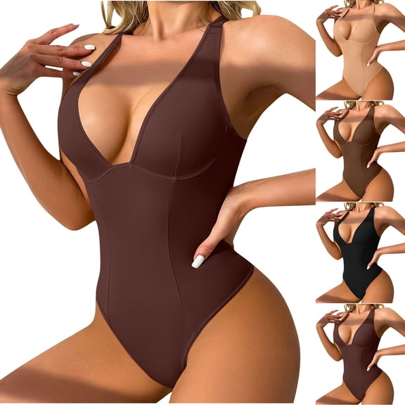 purcolt Bodysuits for Women Sleeveless Deep V Neck Shapewear Leotards Tummy Control Body Shaper Summer Going Out Slim Fit Body Suits
