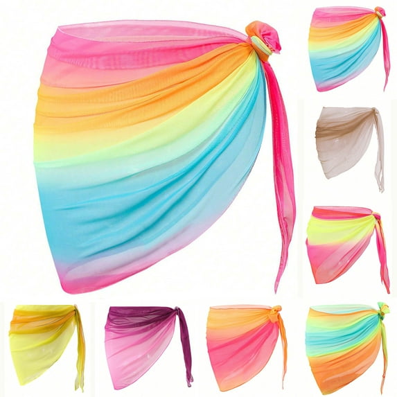 Purcolt Boho Beach Cover Ups for Women Sarong Bathing Suit Cover Up Ruched Sheer Bikini Chiffon Wraps Skirts for Swimwear