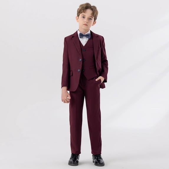 purcolt Boys' 5-Piece Slim Fit Formal Suit Set with Tuxedo Jacket, Vest, Pants, Dress Shirt, and Bow Tie Wedding Ring Bearer Outfit