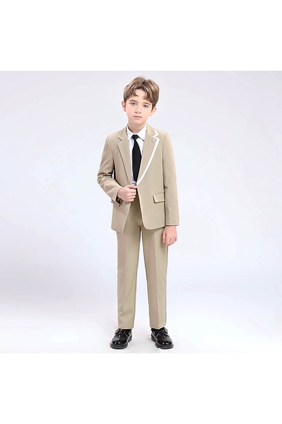 Boys' 6-Piece Slim Fit Formal Suit Set with Tuxedo Jacket, Vest, Pants, Dress Shirt, Necktie and Brooch Wedding Ring Bearer Outfit