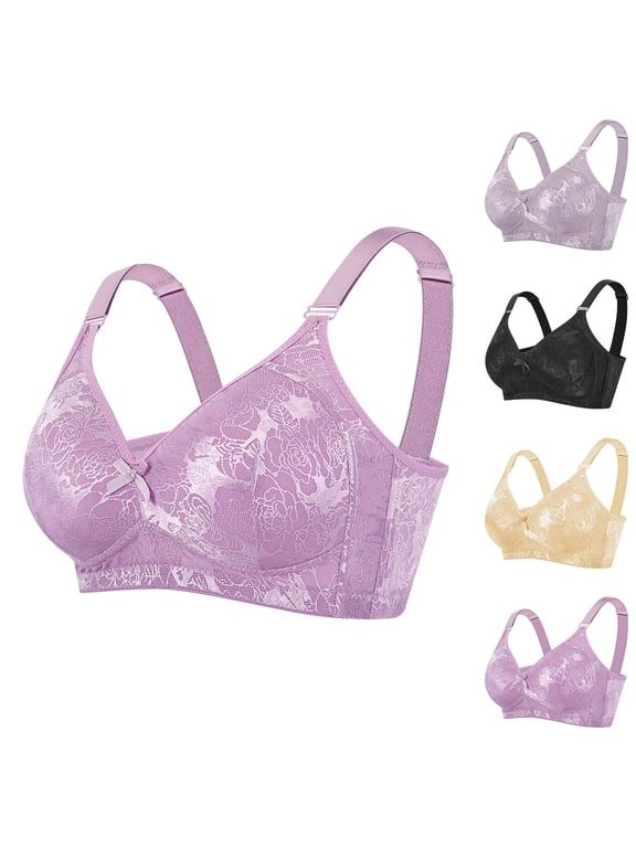 Bras for Women No Underwire Full Coverage Floral Lace Comfort Wirefree Push Up Bras Soft Cup Non Padded Bralettes (Sizes 36C to 46D)