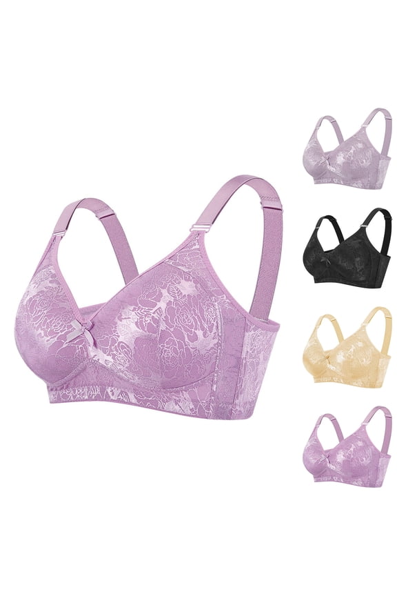 Bras for Women No Underwire Full Coverage Floral Lace Comfort Wirefree Push Up Bras Soft Cup Non Padded Bralettes (Sizes 36C to 46D)